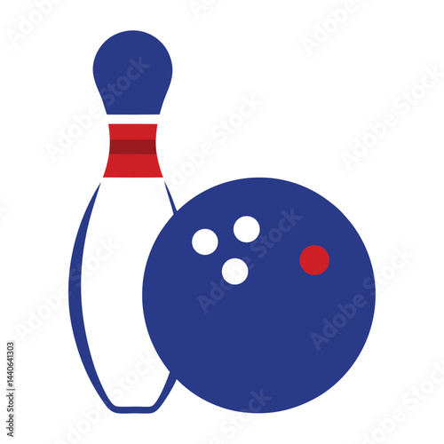 Minimalist bowling icon illustration with pin and ball on white background