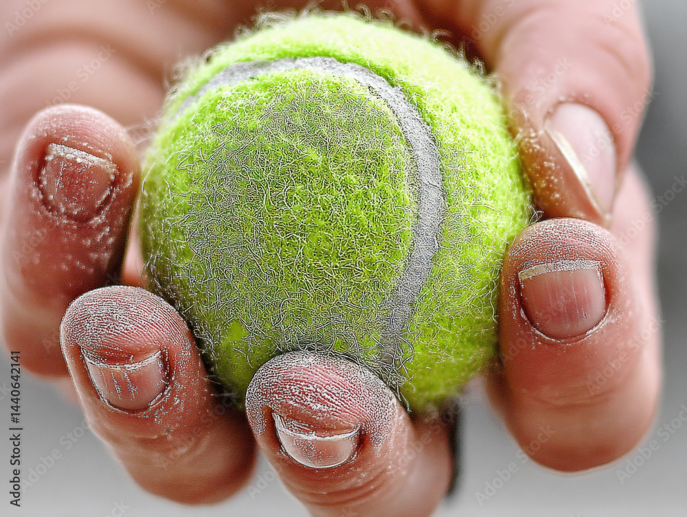 Dusty Tennis Ball Held in Hand.