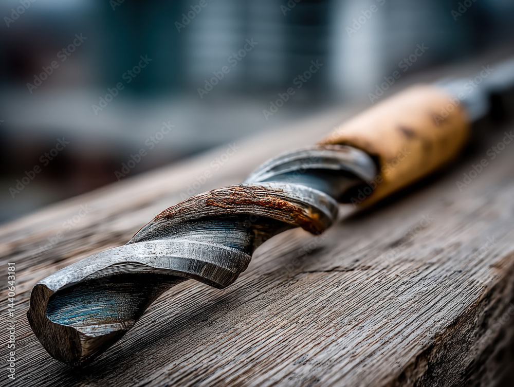 Rusty Drill Bit on Wood