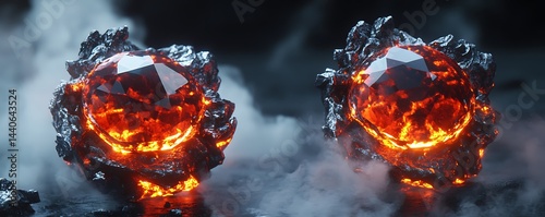 Volcanic gemstone earrings with glowing ember textures and smoke-like gemstone formations