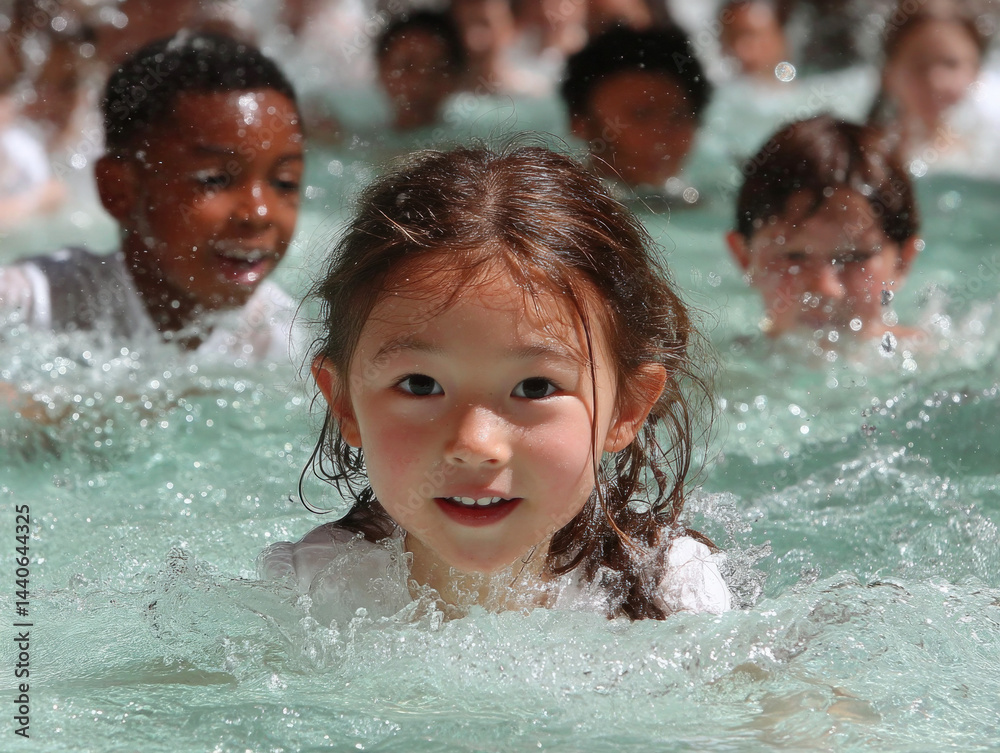 Kids Splashing in Pool Fun