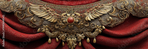 Obraz na płótnie Ornate Gold Embellishment on Red Fabric. w salonie