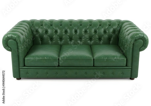 Obraz na płótnie Elegant emerald green leather chesterfield sofa, perfect for a luxurious living room. The deep button tufting adds a touch of classic sophistication. w salonie