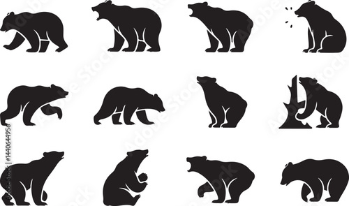 Bear Silhouette Collection in Various Poses for Wildlife, Nature and Animal Designs
