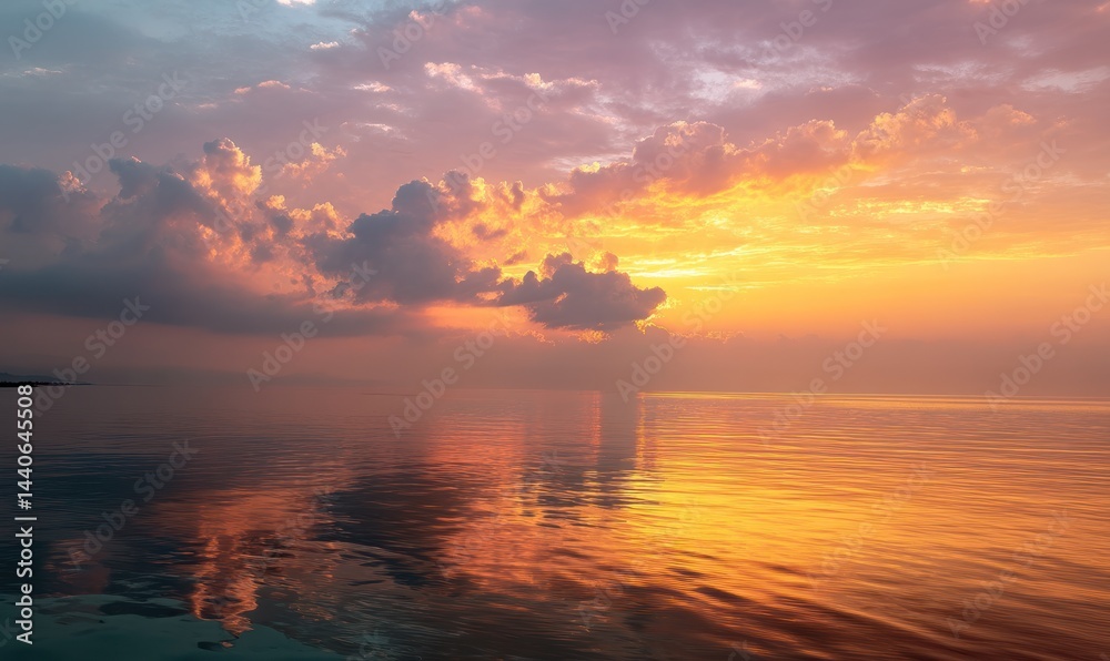 Fototapeta premium Golden sunrise over calm water
