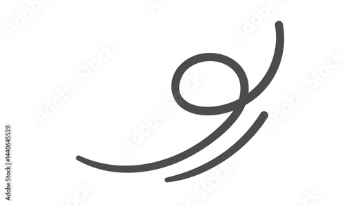 Curved air swirl with bold loop, cartoon doodle style. Wind, draft, airflow, breeze, gust, vortex, air stream, wind swirl, monoline, abstract wind shape. Vector illustration.