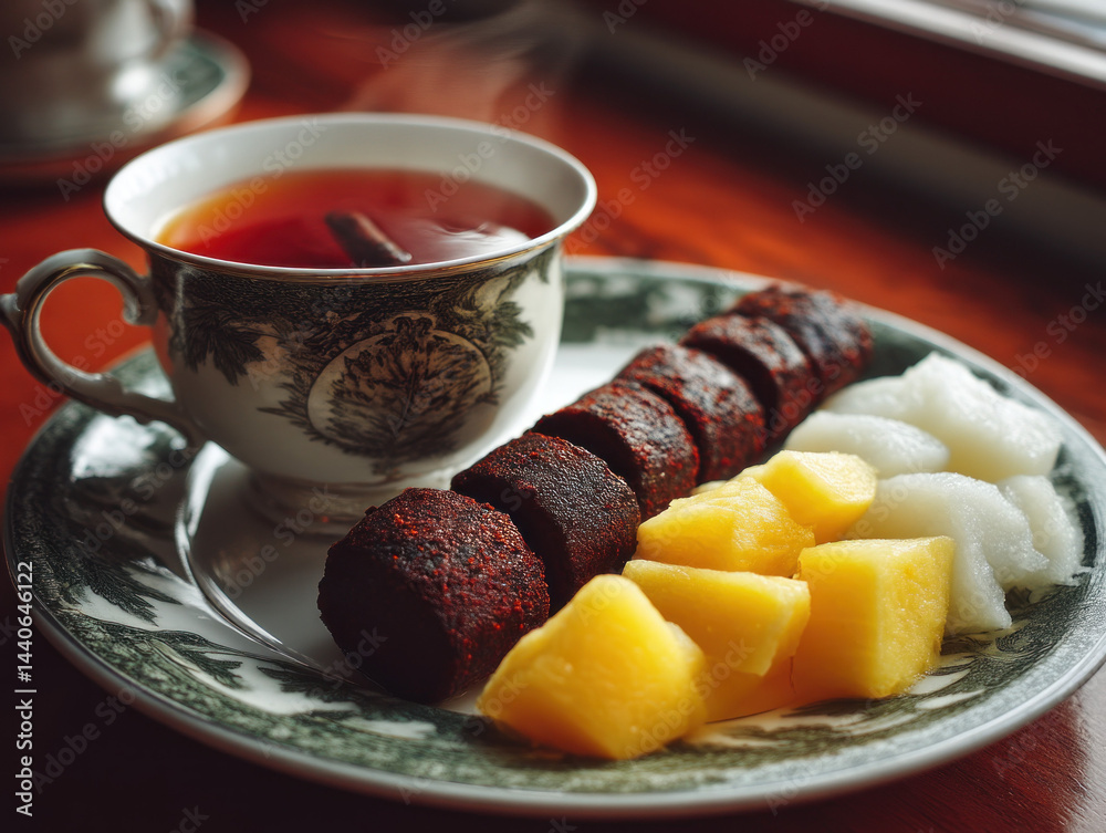 A traditional white pudding served with breakfast