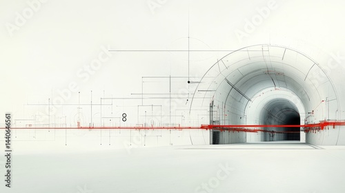 Fototapeta Naklejka Na Ścianę i Meble -  Abstract tunnel design with architectural lines
