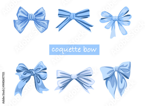 Collection of elegant blue coquette bows for fashion and design