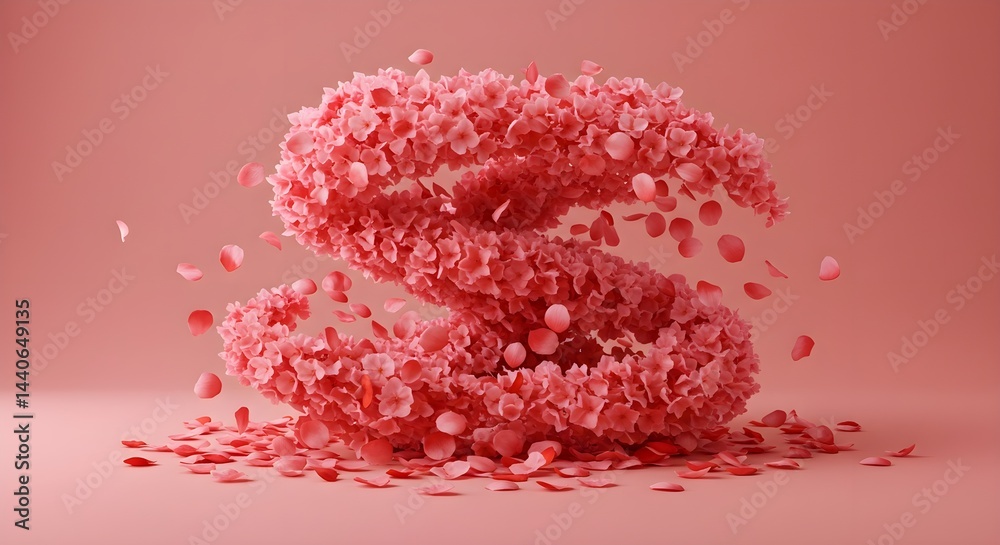 Delicate pink petals form a swirling letter 'S' against a soft pink background. A whimsical and romantic image.