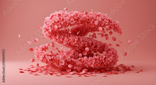 Obraz na płótnie Delicate pink petals form a swirling letter 'S' against a soft pink background. A whimsical and romantic image. w salonie