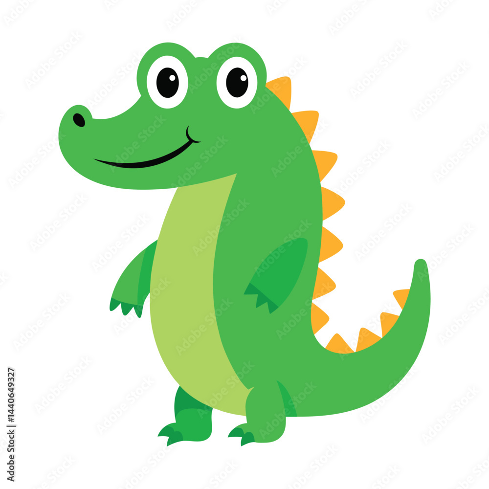 Cartoon green alligator with orange spikes standing isolated on white background illustration Cartoon green alligator with orange spikes standing isolated on white background illustration