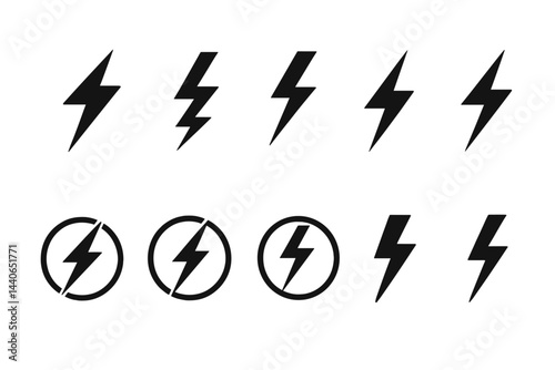 Various lightning bolt designs and symbols showcasing a creative array of black icons and patterns