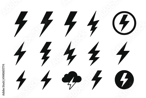 Various lightning bolt symbols and designs suitable for graphic use and artistic projects