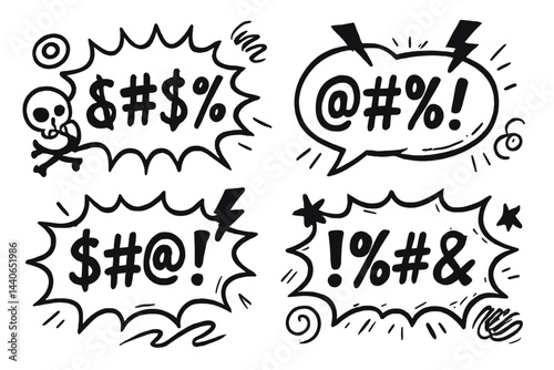 Creative illustrations showcasing expressive symbols and words conveying strong emotions clearly and boldly