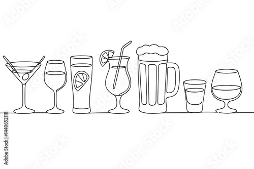Various drink outlines displayed on a bar counter during a lively social gathering