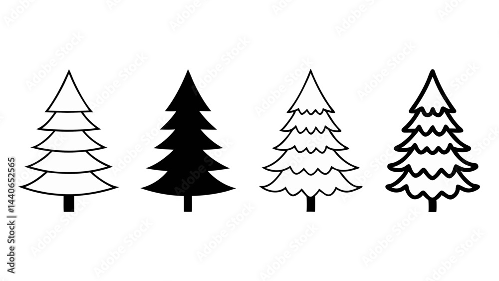 Obraz premium set of christmas tree line art vector