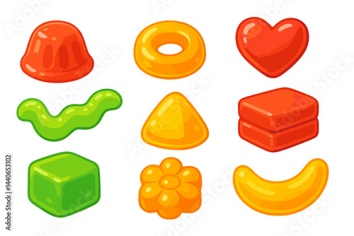 Colorful assorted gummy candies arranged in a fun layout ready for enjoyment