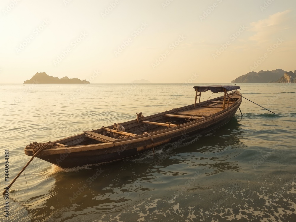 Rustic Filipino Banka Boat on Coastal Waters Rustic Filipino Banka Boat on Coastal Waters