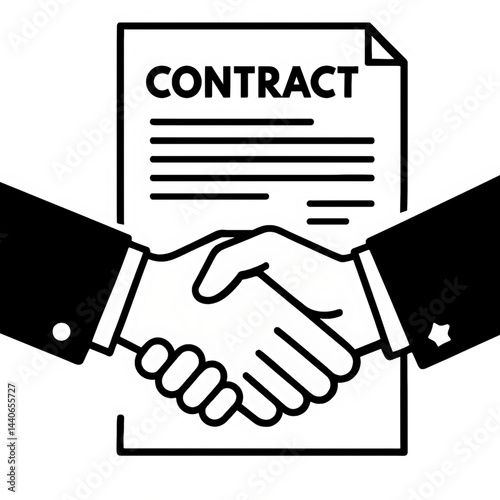 Two hands shaking in front of a contract