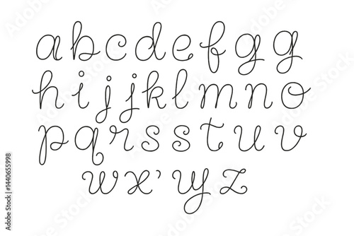Curly script alphabet showcasing lowercase letters in an elegant design