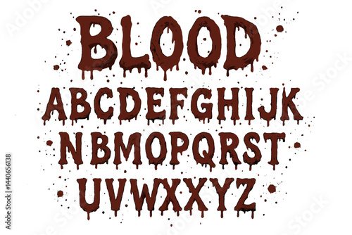 Blood-themed alphabet design featuring drips, perfect for Halloween decorations or spooky events