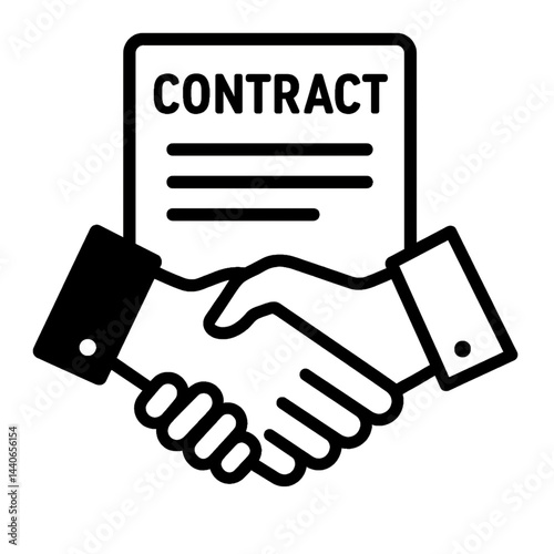 Two hands shaking in front of a contract