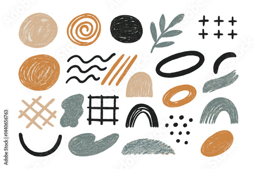 Colorful abstract shapes and patterns created with textured strokes displayed in a vibrant arrangement