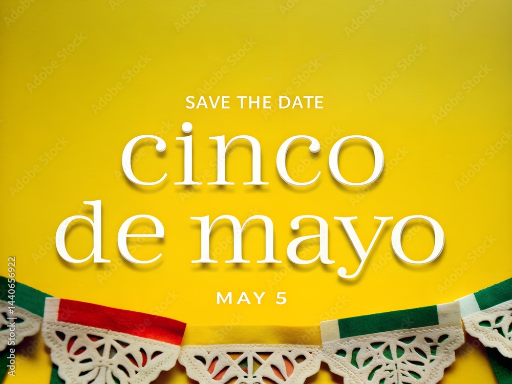 Cinco de Mayo Celebration with Cactus Figurine and Calendar on Yellow Background