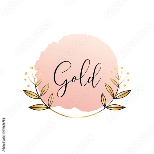 Elegant Gold and Blush Pink Watercolor Logo Design with Floral Wreath