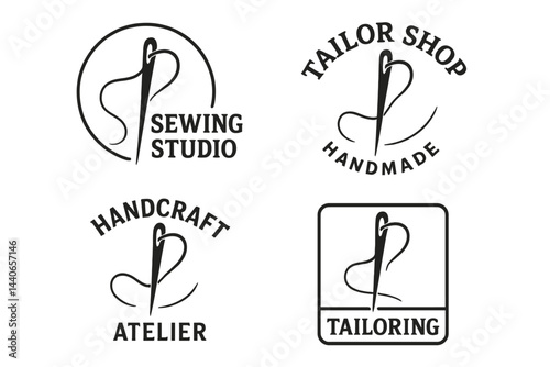 Creative display of sewing and tailoring logos showcasing handcrafted designs in a minimalist style