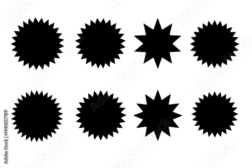 Unique black star shapes arranged in a grid pattern on a white background for graphic design projects