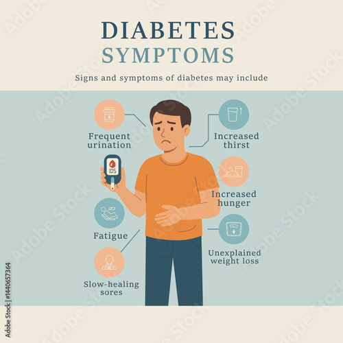 Diabetes Symptoms Infographic with Man and Health Icons