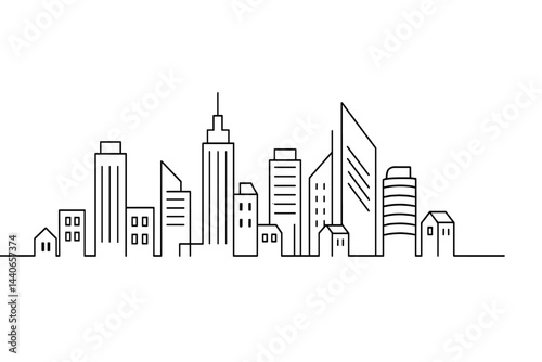 Outline of a modern city skyline showcasing various building designs during daylight