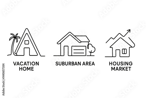Vacation home symbols illustrating suburban area housing market trends and development opportunities for potential buyers and investors