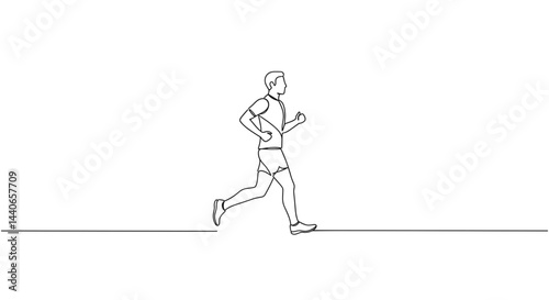 Male runner jogging in a minimalistic line art style  