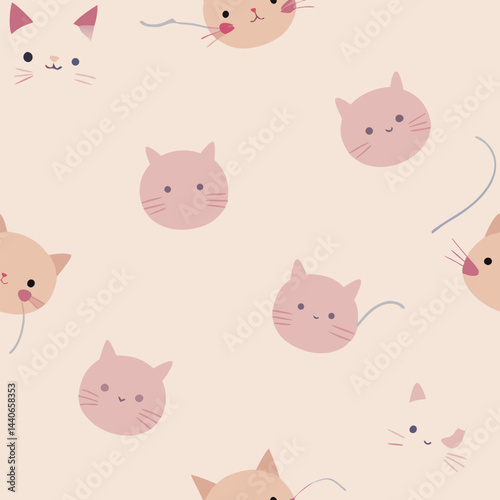 Wallpaper Mural Seamless vector pattern featuring cute cartoon baby animal heads including cat, dog, fox, bear, and rabbit for a funny and fun design collection Torontodigital.ca