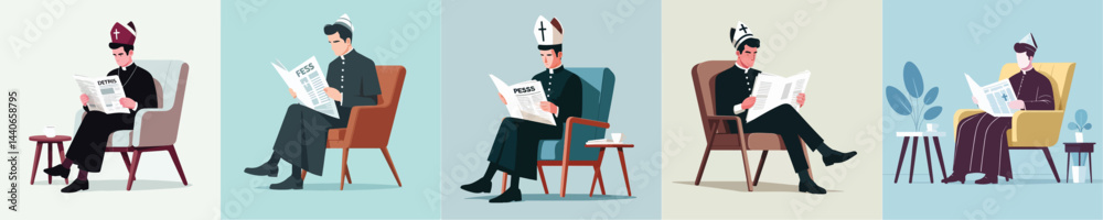 vector character priest reading newspaper vector character priest reading newspaper