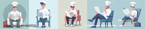 chef character vector reading newspaper