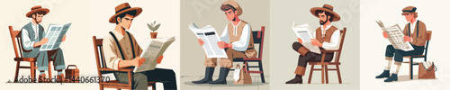 farmer character vector reading newspaper