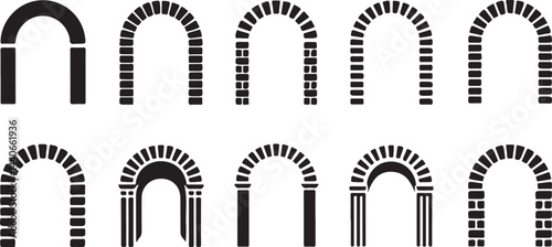 Minimalist Arch Silhouette Icons Collection in Black Vector Style for Architecture, Design, and Structure Theme
