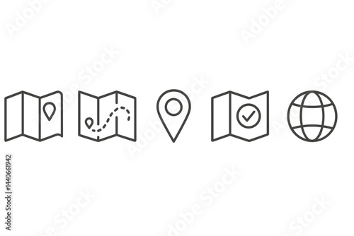 Vector icons representing navigation, location tracking, and global mapping concepts