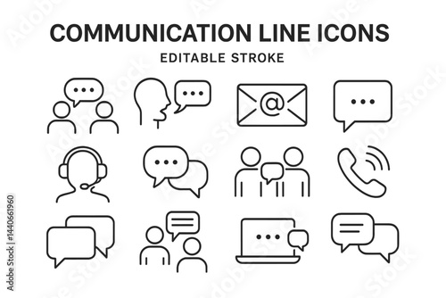 Communication line icons showcasing various modes of interaction and messaging in a modern digital landscape