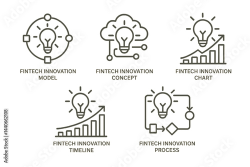 Fintech innovation models and concepts illustrated through charts and processes in a modern design