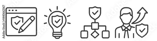 Visual representation of cybersecurity concepts including protection, innovation, and management strategies