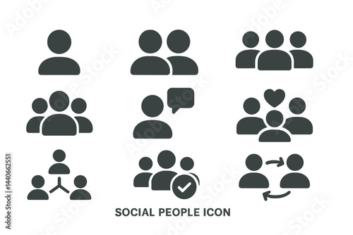 Social interaction icons representing various group dynamics and communication styles in a digital context
