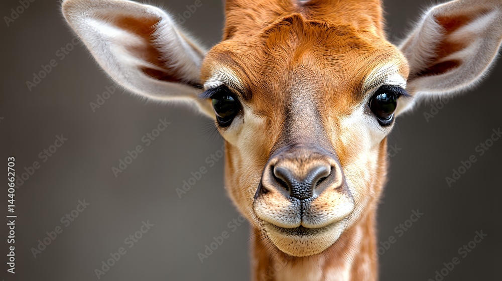 Naklejka premium Close Up Portrait of a Young Animal with Brown Fur and Large Eyes