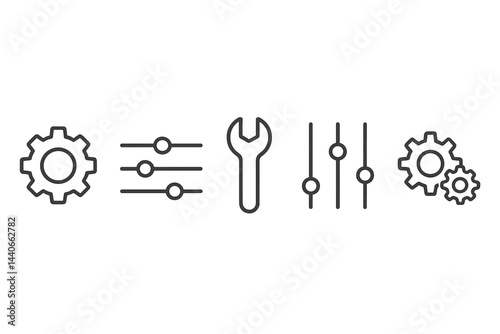 Icons depicting tools and settings for adjustments in design and technology applications showcasing flexibility in user interface options