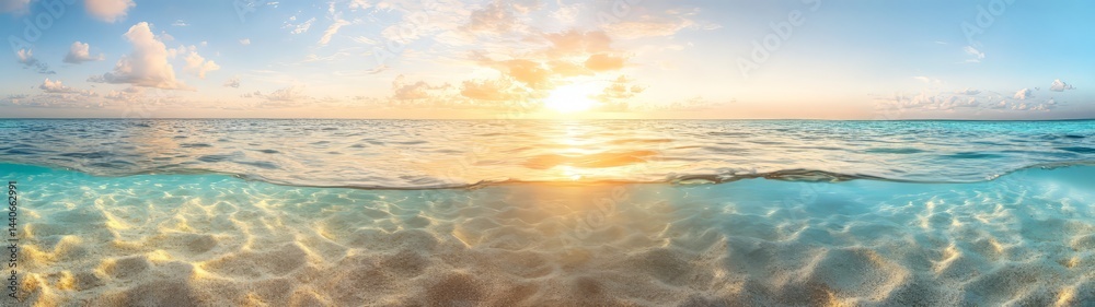 Obraz premium Sunrise over crystal clear ocean 360 degree hdr hdri panorama tranquil nature scene