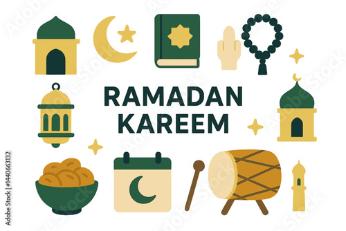 Ramadan Kareem decorations featuring traditional symbols and cultural elements associated with the holy month